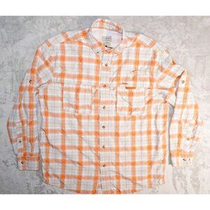 LL Bean Shirt Mens L Orange Plaid Tropicwear Button Down Vented Fishing Hiking